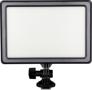 800q-01_118931 NANLITE LumiPad 11 - LED-valo: Suorakulmainen LED-paneeli mustalla kehyksellä, valkoisella hajapinnalla ja säädettävällä mustalla kiinnikkeellä, jossa on pohjan kiristysnuppi.