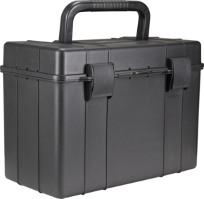 800q-01_118932 The NANLITE CC-P-38 Hard Case is a black hard plastic tool box with a sturdy top handle and two secure front flaps.