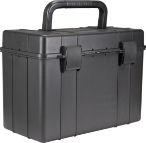 800q-01_118932 NANLITE CC-P-38 Hard Case on musta kovamuovinen työkalulaatikko, jossa on tukeva yläkahva ja kaksi turvallista etusalpaa.