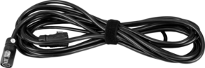 800q-01_121932 NANLITE 8 Pin DC Connection Cable 7.5m for Forza 720/720B on musta kaapeli, joka on siististi kääritty ja kiinnitetty tarranauhalla ja jossa on liittimet molemmissa päissä.