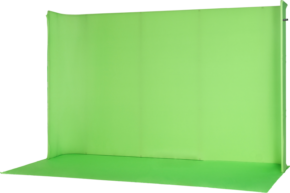 800q-01_121959 The NANLITE LG-3522U U-Frame Green Screen Kit creates a large, seamless backdrop that covers the floor and wall, providing a smooth, continuous surface ideal for video or photo production.