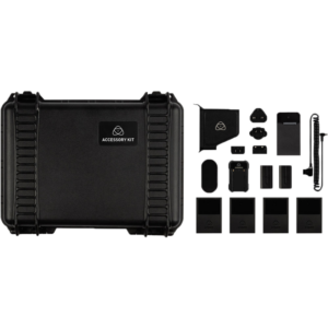 800q-01_121986 On the left is a black hard-shell case that reads "ATOMOS Accessory Kit Inferno and Flame Series", and on the right are neatly arranged electronic components and accessories.