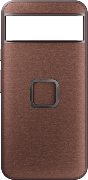 800q-01_127480 Peak Design Mobile Everyday Case for Pixel 8 in Redwood on ruskea, suorakaiteen muotoinen kotelo, jossa on kankainen rakenne, suuri kameran yläreunan leikkaus ja nelikulmainen rengaspidike keskellä takana.