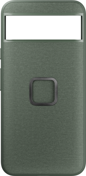 800q-01_127481 Peak Design Mobile Everyday Case Pixel 8 - Sage is a dark green textured case with a rectangular camera opening at the top and a square ring mount in the middle.
