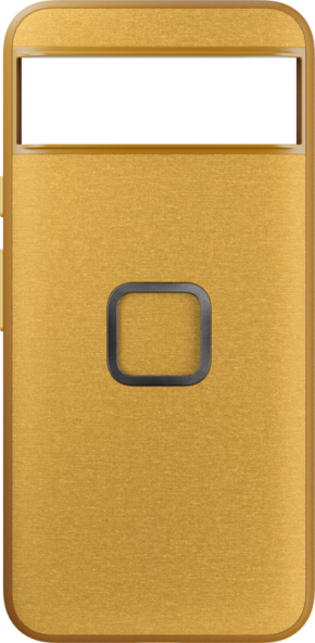 Peak Design Mobile Everyday Case Pixel 8 - Sun on kultainen kotelo, jonka yläosassa on suorakulmainen kamera-aukko ja keskellä neliön muotoinen sormenjälkitunnistimen aukko.