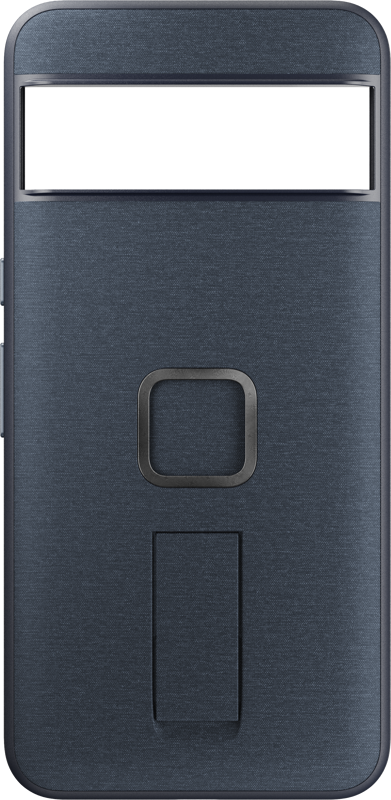 800q-01_127492 Peak Design Mobile Everyday Loop Case for Pixel 8 Pro in Midnight on tummanharmaa, suorakulmainen, ja siinä on suuri vaakasuora aukko yläosassa, keskellä neliönmuotoinen painike ja pystysuora suorakulmainen osa painikkeen alapuolella.