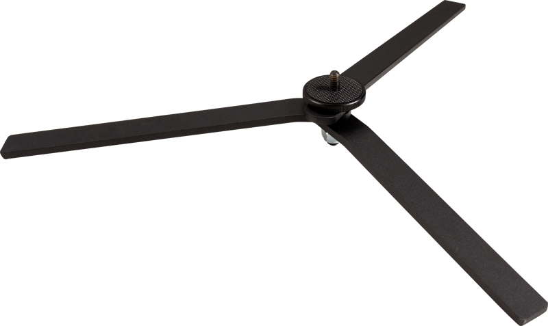 800q-02_117087 NANLITE Floor stand LS-FL-1/4 F for II 15X/30X näkyy ylhäältä valkoista taustaa vasten, ja sen kolme mustaa terää ulottuvat tasaisesti keskikohdasta.