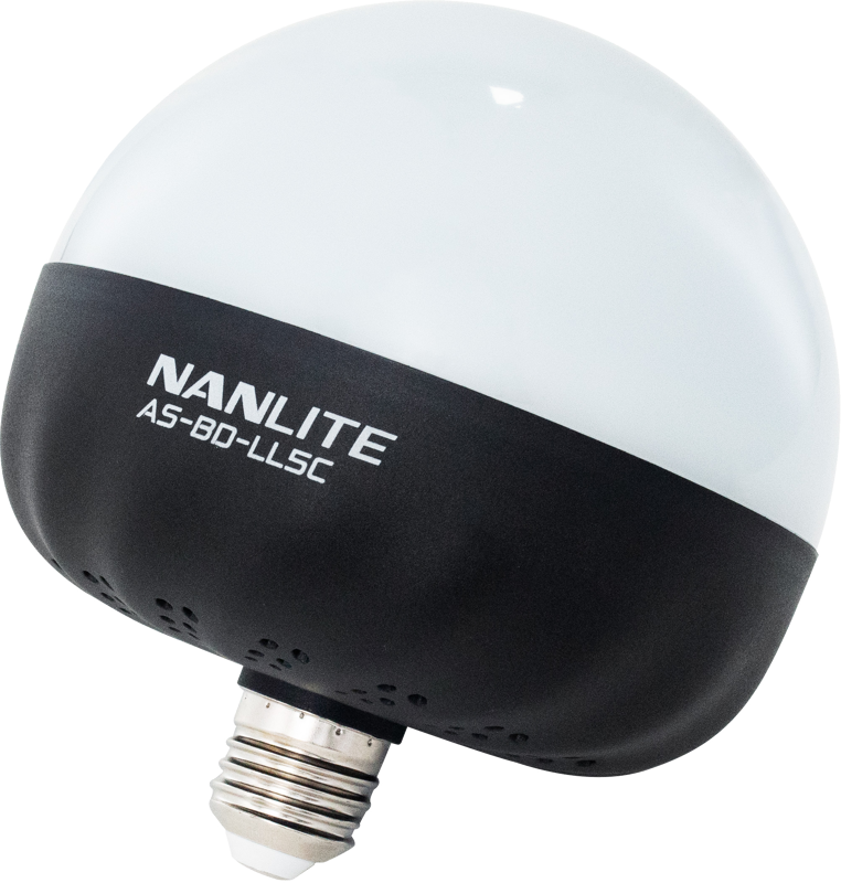 800q-02_117090 NANLITE Bulb Diffuser for LitoLite 5C on pallomainen valohajotin, jossa on valkoinen yläosa ja musta pohja, merkinnällä NANLITE AS-80-LLSC, ja siinä on tavallinen ruuviliitin alareunassa.