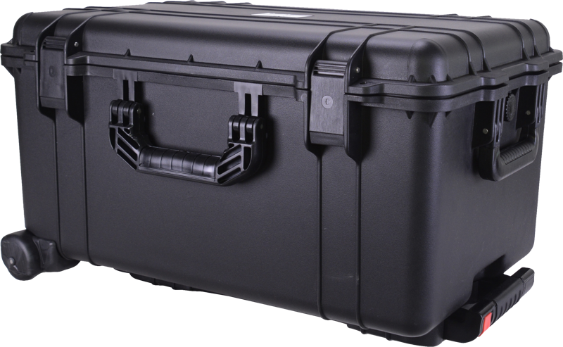 800q-02_124073 NANLITE CC-PT-37 Hardcase on suuri, musta kovakuorinen kotelo, jossa on tukevat kahvat, turvalliset salvat ja pyörät helppoa kuljetusta varten - ihanteellinen herkkien tai arvokkaiden laitteiden kuljettamiseen.