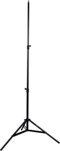 800q-04_117402 The NANLITE LS-170 Light Stand is a black, adjustable tripod stand with extendable legs and vertical pole, ideal for supporting lighting or photographic equipment, shown against a light grey background.