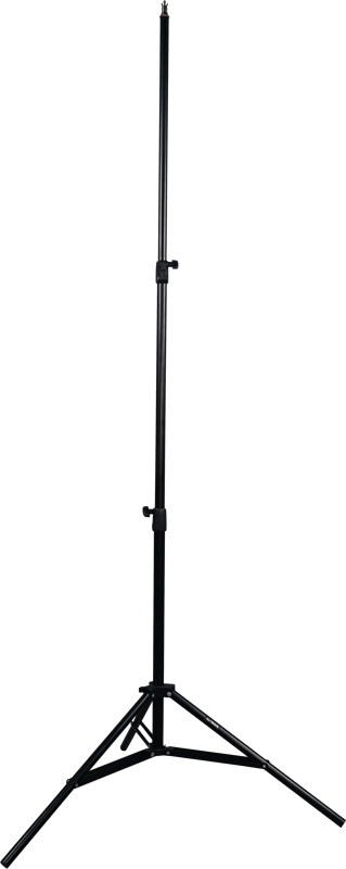 800q-04_117402 The NANLITE LS-170 Light Stand is a black, adjustable tripod stand with extendable legs and vertical pole, ideal for supporting lighting or photographic equipment, shown against a light grey background.
