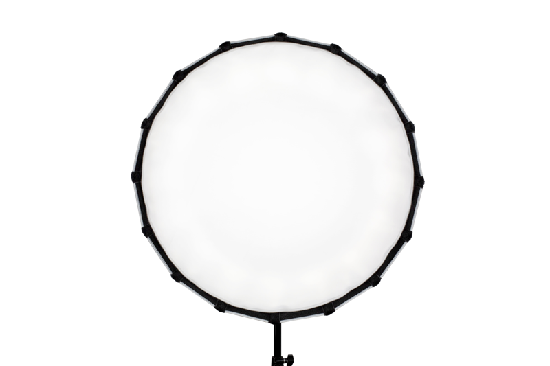 800q-05_111986 NANLITE Softbox 60cm FM-kiinnityksellä, suuri pyöreä studiovalo, jossa on musta kehys ja valkoinen diffuusori, näkyy vaaleanharmaata taustaa vasten.