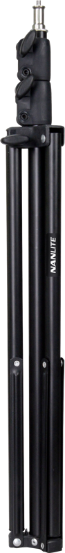 800q-05_117402 Made of black metal, the NANLITE LS-170 light stand with folded legs and top mounting screw stands vertically against a plain background. The NANLITE branding is visible on one leg.
