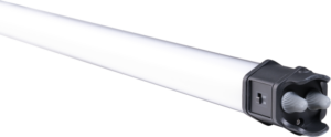 800q-05_122032 A close-up of the NANLITE Pavotube II 15C LED RGBWW Tube Light 1 Light Kit shows its tall, cylindrical shape with a black end cap, on/off switch and grooved selector set against a plain white background.