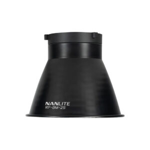 nanlite 45 refla2 Musta NANLITE 45° -heijastin FM-kiinnityksellä, jossa on leveä kartiomainen muoto ja mallin nimi valkoisella pohjan lähellä, suunniteltu valokuvaukseen ja videokuvaukseen.