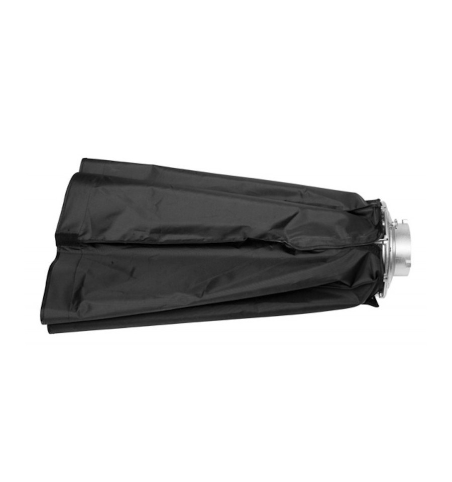 1535119423_104 Suljettu Godox Umbrella Softbox Bowens 70x100 with Grid, musta, hopeisella kiinnitysrenkaalla, näkyy vaakasuorassa valkoisella pohjalla.