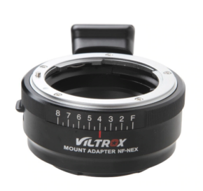 1539257403_710 The Viltrox Nikon F - NEX adapter has a black finish, a numbered dial and a locking lever that allows you to attach Nikon F-mount lenses to Sony NEX cameras.