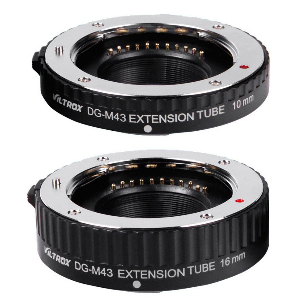 1560926208_200 Viltrox DG M43 (10mm/16mm) automaattisessa jatkoputkessa MFT on metalliset kiinnikkeet ja elektroniset koskettimet, jotka on suunniteltu Micro Four Thirds -kameroille.