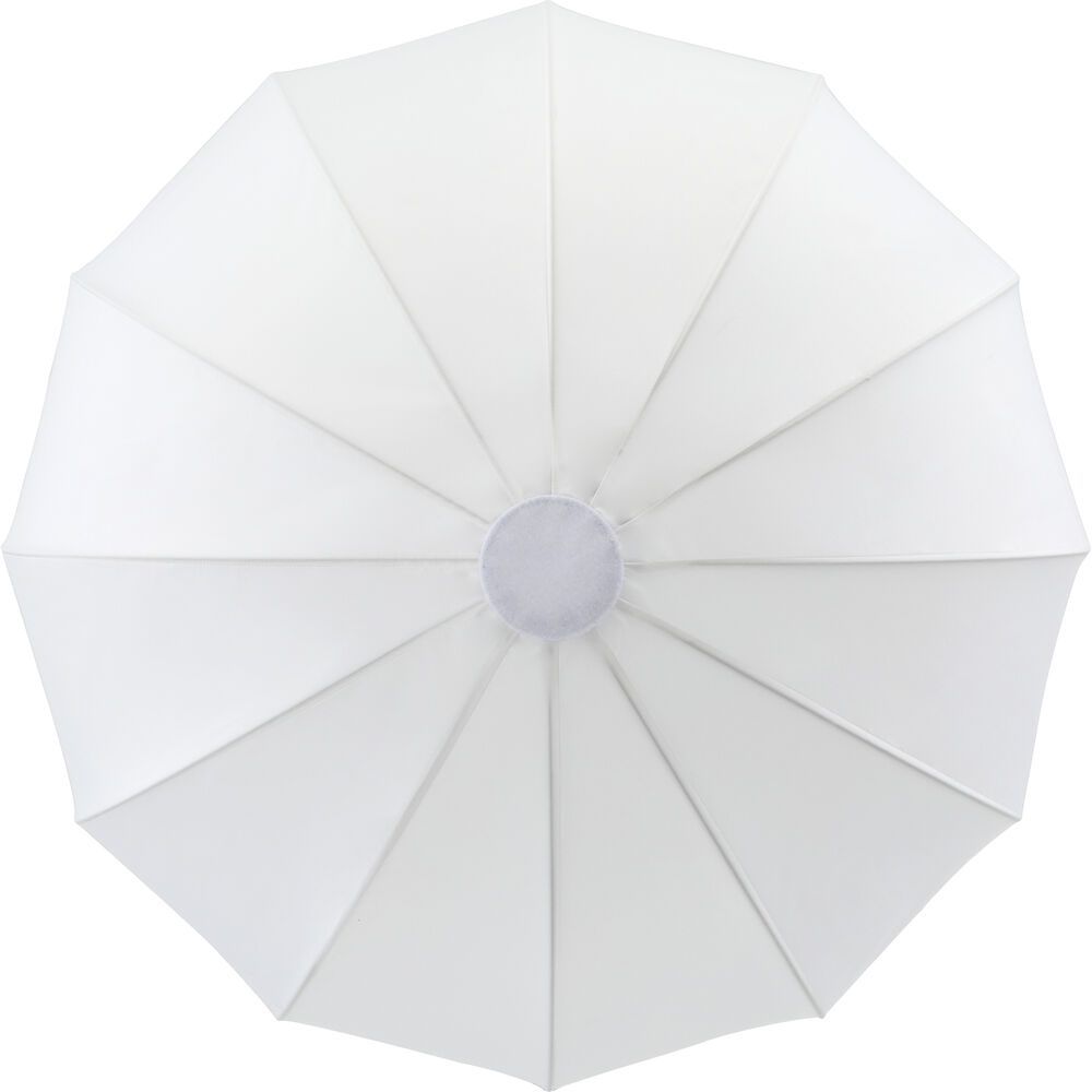 1599470188_767 Ylhäältä alaspäin näkymä täysin avattuun Godox CS65D Lantern Softbox 65cm valkoiseen, jossa on useita paneeleita, jotka lähtevät säteittäisesti pyöreästä keskipisteestä.