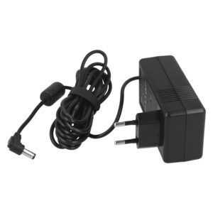 1600847497_668 Viltroxin verkkolaite (VL200T / VL300T / VL500T) on musta verkkolaite, jossa on kaksipistokkeinen pistoke, kelattu kaapeli tarranauhalla ja lieriömäinen liitin.