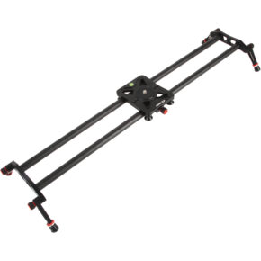 1615823522_064 The Viltrox 80cm Carbon Fiber Track Dolly Rail Slider features two parallel bars, a central mounting platform for smooth horizontal camera movement, adjustable feet and distinctive red accents for professional shooting.