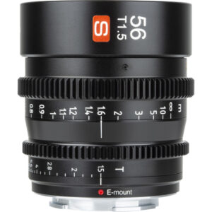 1646730370_402 Lähikuvassa Viltrox MF 56mm T1.5 Cine-objektiivi -objektiivi, Sony E näkyy "56 T1.5" ja oranssi "S" tynnyrissä, ohjausrenkaat numeromerkinnöillä sekä E-mount-symboli metallisessa objektiivin kiinnikkeessä.