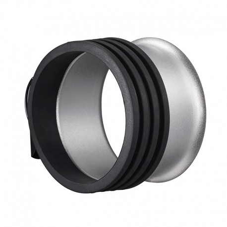 1646909032_085 Hopean ja mustan värinen sylinterimäinen Godox Quick Release Parabolic Softbox QR PF120 Profoto, jossa on metallinen viimeistely ja mustat harjatut nauhat sen ulkopinnan ympärillä.