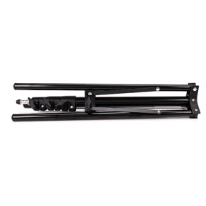 1658329100_888 The Viltrox Compact Light Stand, made of black metal with adjustable mounting arms and quick release mechanism, is shown against a white background.
