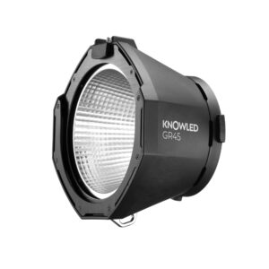 1676540954_224 Mustan ja hopeanvärinen Godox KNOWLED MG1200Bi Bi-color LED -studioheijastin, joka on suunniteltu ammattimaiseen valaistukseen, on kuvassa valkoisella pohjalla.