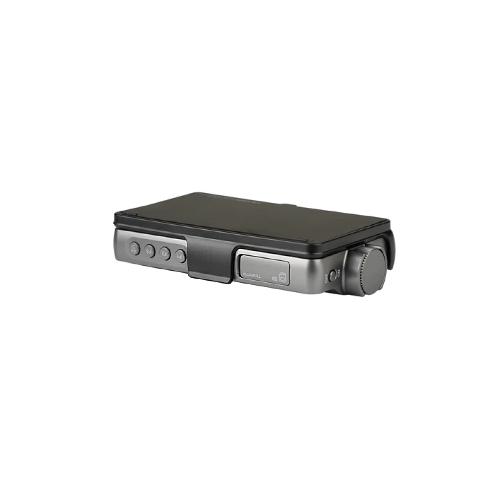 1681215284_420 Viltrox DC 550 Pro on kompakti, suorakulmainen 5,25" 4K HDMI-kosketusnäyttö, jossa on musta yläosa, hopeiset sivut, useita painikkeita ja suuri oikeanpuoleinen valitsin, joka on ihanteellinen kameran asetuksiin.
