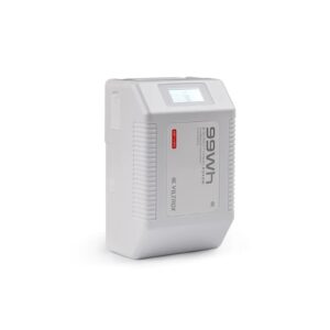 1681829737_840 Suorakulmainen Viltrox BP V99 6700mAh V-Mount -akku, jonka kyljessä lukee "99Wh", pieni näyttö ja kyljet ovat uurteiset, näkyy valkoisella pohjalla.