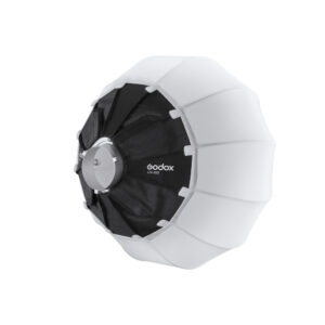 1692342047_273 White and black Godox CS50D Lantern Softbox 50cm, with silver mounting, on a white base.