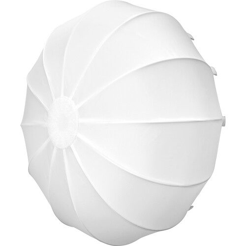 1701861065_010 Godox Lantern Softbox for Livestreaming CS-50T on suuri, valkoinen, kaarevilla paneeleilla varustettu pallomainen softbox, joka on suunniteltu hajottamaan valoa tasaisesti valokuvaukseen tai videokuvaukseen.
