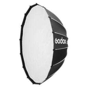 1705321957_914 Godox Multifunctional Softbox S120T on suuri, mustavalkoinen kahdeksankulmainen softbox, joka on suunniteltu valon hajottamiseen valokuvauksessa ja videokuvauksissa ja jonka kyljessä on Godox-brändinimi.