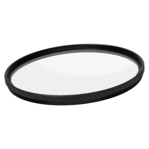 1707312859_219 Lähikuva Viltrox Ultra Slim MC UV / Protection Filter 58mm -suojasuodin, pyöreä, kirkas suodatin, jossa on musta harjattu metallikehys, näkyy valkoista taustaa vasten.