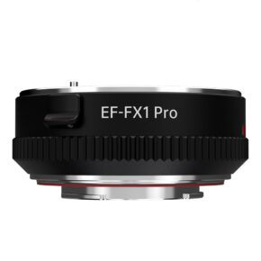 1707466172_614 Close-up of the Viltrox EF-FX1 PRO Autofocus Adapter with black textured handle and metal edges, with the label visible against a white background.