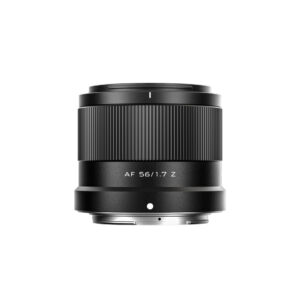 1712655719_739 Viltrox AF 56mm f/1.7 -objektiivi Nikon Z -objektiivissa on musta tynnyri, jossa on uurrettu tarkennusrengas ja valkoinen AF 56/1.7 Z -teksti valkoisella pohjalla.