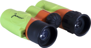 800q-01_106029 Focus Junior 6x21 Green/Orange -kiikarissa on värikkäät vihreät ja oranssit korostukset, mustat okulaarit, keskeinen tarkennuspyörä ja "Junior" kyljessä, mikä osoittaa, että ne on suunniteltu lapsille.
