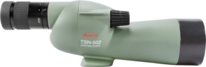 800q-01_109486 KOWA Spottingscope TSN-502 20-40x50 -kaukoputki vihreänä, jossa on musta 40x okulaari ja tarkennusnuppi, kuvassa valkoista taustaa vasten.
