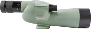 800q-01_109486 KOWA Spottingscope TSN-502 20-40x50 telescope in green with black 40x eyepiece and focus knob, shown against a white background.