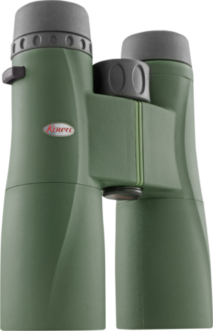 800q-01_112149 KOWA SV II 8X42 -kiikarikiikarissa on keskitarkennuksen nuppi ja kuvioitu kahva, jotka näkyvät pystyasennossa vaalealla pohjalla.
