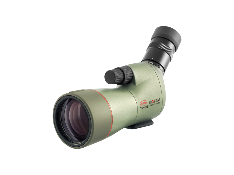 800q-02_108709 Vihreä KOWA Spottingscope TSN-553 15-45x -kaukoputki, jossa on musta okulaari ja säätönuppi, näkyy tavallisella valkoisella pohjalla.