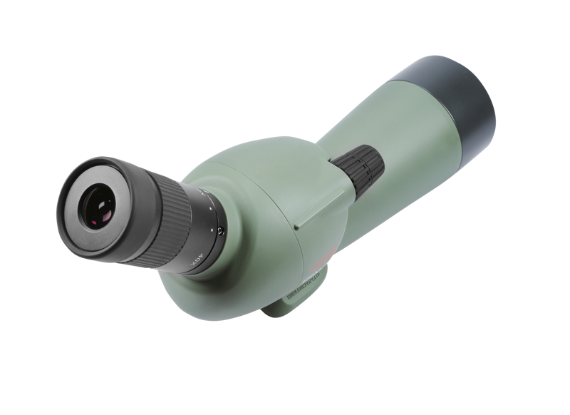 800q-03_108710 The KOWA Spottingscope TSN-501 20-40x, green and black, with an angled eyepiece designed for outdoor observation, is shown against a white background.