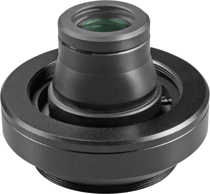 800q-03_109774 KOWA Extender 1.6x TSN-600/660/SV82 -objektiivin lähikuvassa näkyy sen musta metallinen viimeistely, pyöreä pohja ja ulkoneva lieriömäinen osa, jonka yläosassa on näkyviä lasielementtejä.