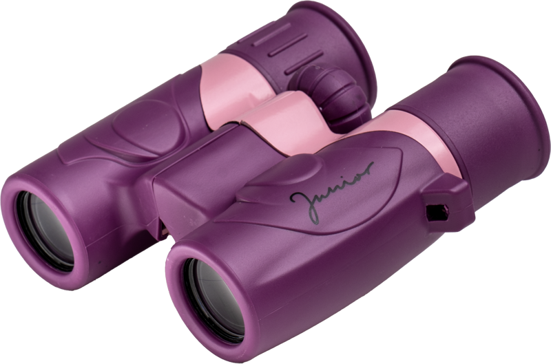 800q-03_119778 Focus Junior 6x21 Pink is a pink and purple binocular marked "Junior" and designed especially for children.