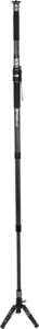 The Sirui SVM-165 Rapid System Monopod is a tall, black carbon fibre monopod with three folding support legs, handles and adjustable segments designed for use with cameras or video equipment.