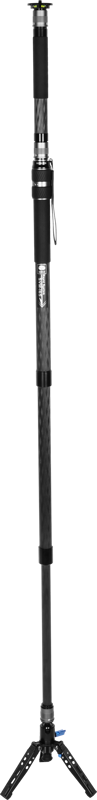 800q-04_127679 The Sirui SVM-165 Rapid System Monopod is a tall, black carbon fibre monopod with three folding support legs, handles and adjustable segments designed for use with cameras or video equipment.