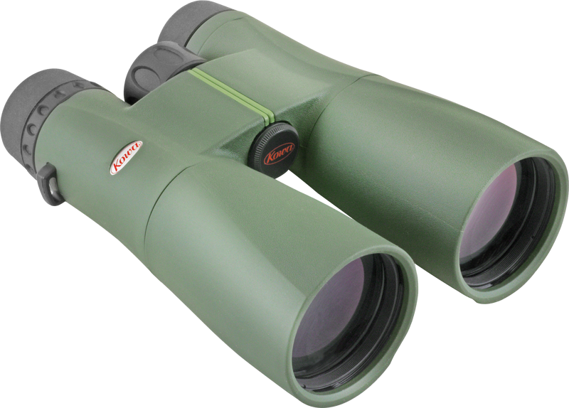 800q-15_112149 KOWA SV II 10X50 vihreä kiikari, jossa on suuret objektiivit ja mustat okulaarit ja jossa on Kite-logo rungossa, näkyy vaaleaa taustaa vasten.