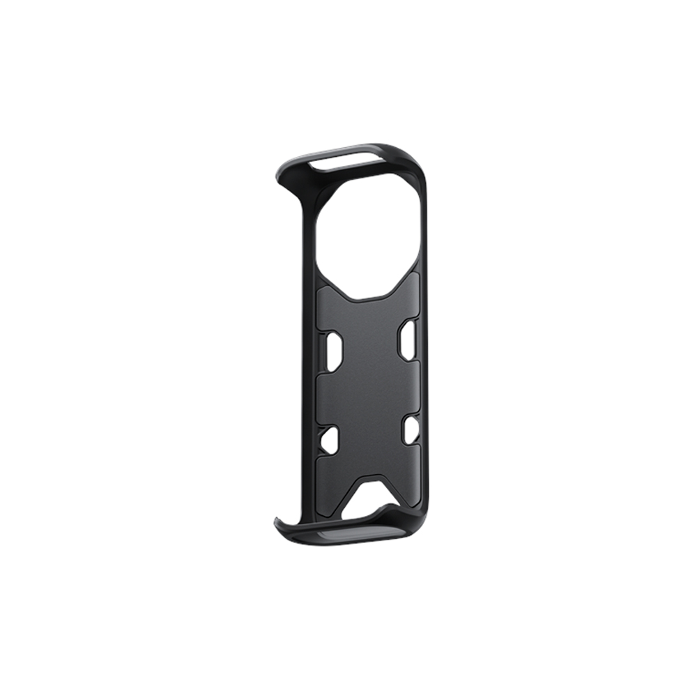 Insta360_X4_037 Musta, minimalistinen Insta360 X4 Thermo Grip Cover, jossa on tarkat leikkaukset, näkyy valkoisella pohjalla.
