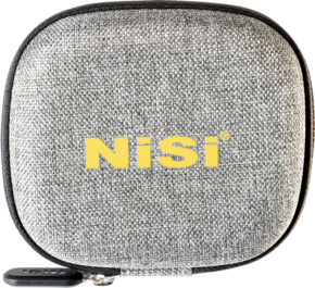 800q-01_113967 A small, square, grey, textured NiSi filter housing for P1 filters with a zipper and bold yellow "NiSi" lettering on the front.